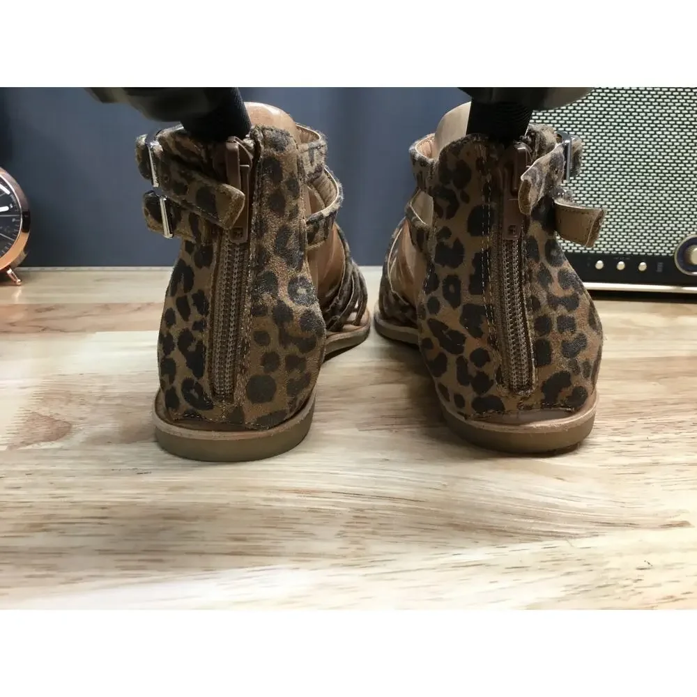 Treasure & Bond Alana Gladiator Sandals Girls 4 Brown Leopard Print Zip Closure